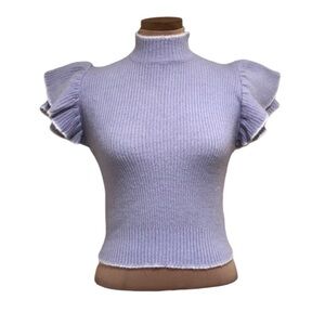 Vintage Sweater Size Small Pastel Purple Ruffle Flutter Sleeve